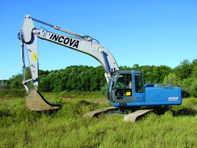 HUSCO's excavator has a prototyping system on it with independent poppet controls. HUSCO is simultaneously developing the INCOVA advanced control system using its independent control valves and pressure sensors, but is also using the INCOVA machine as its development platform for spool valve-type systems. 'We're using the independent poppets and electronic controls to prototype virtually what a spool valve system would run to improve development cycle times versis if we had made a spool valve and had to cut spools every time we watned to try a different idea,' says Joe Pfaff, Vice President Advaned Engineering at HUSCO Intl.