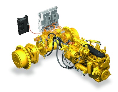 The D7E's power train uses a diesel engine to generate electricity, powering drive motors.