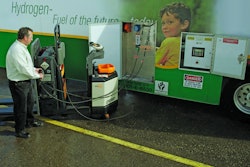 A mobile fuel cell refueling station.