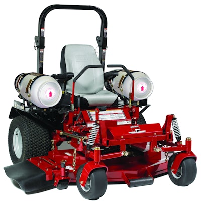 Propane-fueled commercial mowers, like the Ferris Propane Powered IS 3100 ZP zero-turn mower, reduce GHG emissions by almost 50% over gasoline models, and also reduce CO emissions by more than 80%.