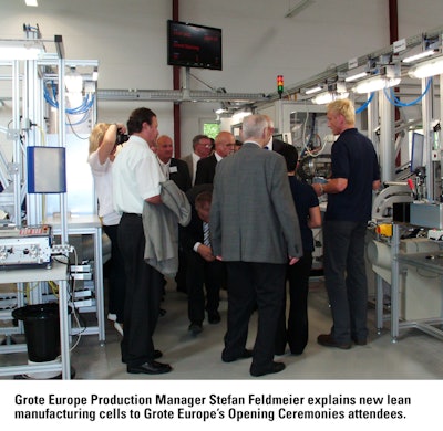 Explaining lean manufacturing cells to attendees at Grote Europe's Opening Ceremonies.