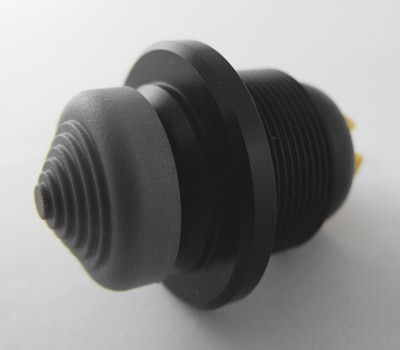 The cone shaped version of Grayhill's Series 04J joystick with integrated pushbutton.