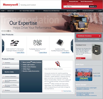 The home page of Honeywell's new sensing and control website.