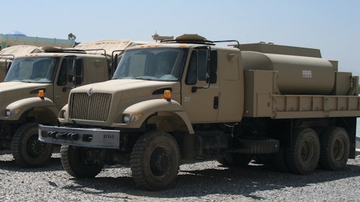 Navistar's International 7000 Series Afghanistan fuel tanker, an off-the-shelf military commercial vehicle, is powered by a MaxxForce D7.6 engine. Primarily used to transport drinking water to barracks, camps and forward operating bases (FOBs), the 7000-MV tanker features a stainless steel interior and pump.