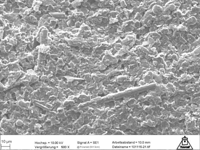 A scanning electron microscope image of the new EcoTough coating.