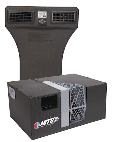 The Bergstrom NITE product is a heater system which runs on four rechargeable batteries so that vehicle operators can have heat during rest periods without idling the engine.