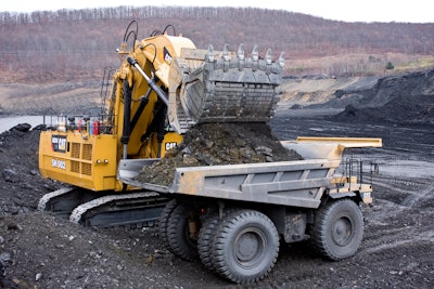 Cat 6030 Fs Hydraulic Shovel Loads Cat Truck In Coal Mine C725712