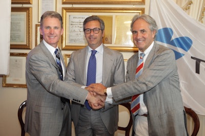 Topcon's Ray O'Connor (far left) was presented with a key to the City of Pompeii.