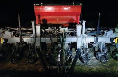 The right side of this cultivator is illuminated from the back of the tractor with Grote LED work lamp. The left side is illuminated by a comparable incandescent lamp. Note the more natural color and greater illumination given by the LED work lamp.