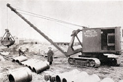 Starting in the early 1920s, Bay City Dredge Works offered a unique mast to which a backhoe or skimmer boom could be mounted if frequent attachment changes were being made. It was better to mount the attachment directly to the machine; but the mast, which was discontinued in the 1930s, made the process easier.