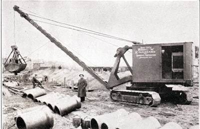 Starting in the early 1920s, Bay City Dredge Works offered a unique mast to which a backhoe or skimmer boom could be mounted if frequent attachment changes were being made. It was better to mount the attachment directly to the machine; but the mast, which was discontinued in the 1930s, made the process easier.