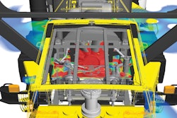 Accurate simulation using Exa software enables prediction of airflow, thermal and acoustic performance. Image highlights the complex geometry of the CAD model and the heat-up of air as it passes through the heat exchangers and fan.