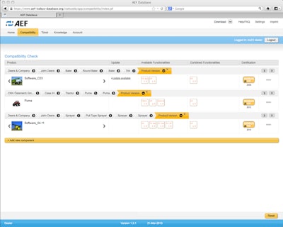 A screen shot of the soon-to-be-launched AEF ISOBUS database.