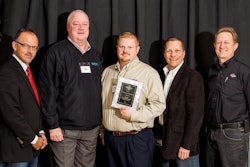 From left to right: John E. Sztykiel, President and Chief Executive Officer, Spartan Motors; Pat Wooley, Sales Director – Industrial Group, Sapa Extrusions North America; Cooper Fisher, National Accounts Manager—Transportation, Sapa Extrusions North America; Tom W. Gorman, Chief Operating Officer, Spartan Motors; W. Drew Schramm, Senior Vice President, Supply Chain Management, Spartan Motors.
