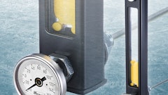 Level gauges display both the fluid level and temperature in hydraulic reservoirs