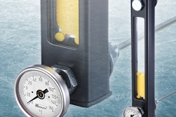 Level gauges display both the fluid level and temperature in hydraulic reservoirs