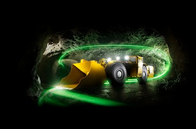The Atlas Copco electric scooptram uses electric motors to power the vehicle, eliminating emissions in underground mining environments.