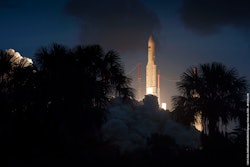 The Ariane 5 lifts off at the Kourou spaceport.