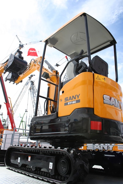 The Sany SY16C compact excavator joins an expanded product line from Sany America, which is exhibiting its first two compact excavator models at CONEXPO-CON/AGG. The Sany SY16C compact excavator has an operating weight of 3,858 lb. (1 750 kg), maximum dig depth of 7 ft. 8 in. (2,360 mm) and bucket breakout force of 3,417 lb.-ft. (15.2 kN). The machine features a Tier 4-certified Yanmar engine and multi-functional attachment operation.
