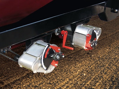 In the agricultural equipment pictured, Zero-Max VRT Infinitely Variable Ratio Transmissions are used as the mechanical interface of the electronic controls and the seed metering mechanism.
