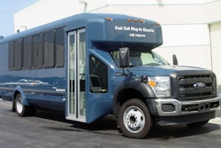 A shuttle bus featuring US Hybrids' plug-in fuel cell technology.