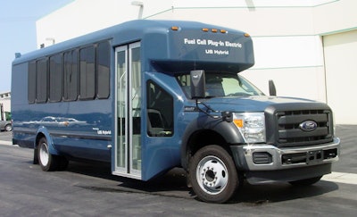 A shuttle bus featuring US Hybrids' plug-in fuel cell technology.