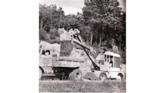 The John F. Byers Machine Co. Traveler was an example of self-propelled shovels built in the 1940s. Self-propelled and truck-mounted excavators were popular for highway and road departments because of their mobility.