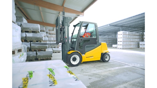 The Jungheinrich EFG 535k-S50 Series electric pneumatic tire lift truck.