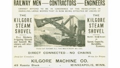 The photograph in this advertisement clearly shows the steam cylinder that raised and lowered the dipper stick. The second cylinder, which powered the crowd function, is barely visible inside the boom between the hoist cylinder and the boom tip.
