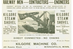 The photograph in this advertisement clearly shows the steam cylinder that raised and lowered the dipper stick. The second cylinder, which powered the crowd function, is barely visible inside the boom between the hoist cylinder and the boom tip.
