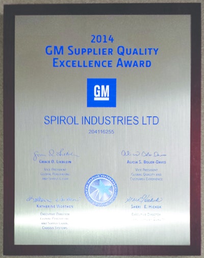 SPIROL GM 2014 Supplier Award 54aeaf24b8a98