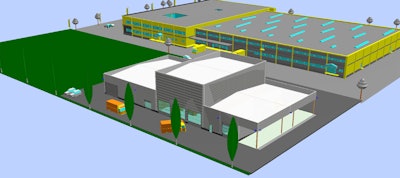How the MOBA grounds will look in the future: located in the foreground is the new factory hall, which is currently under construction; in the background is the existing main building.
