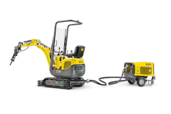 Wacker Neuson's dual power 803 mini excavator can operate via its integrated diesel engine, or electrically when hooked up to the HPU8 electro-hydraulic generator.