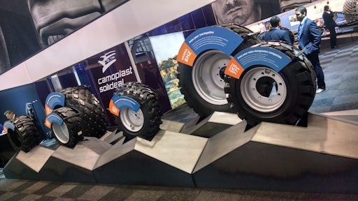 Camoplast Solideal displays its new skid steer tires, introduced to the European market at INTERMAT.