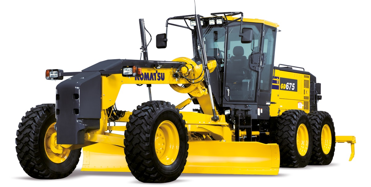 New Komatsu GD675-6 motor grader includes dual mode