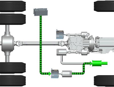 Pump powers vehicle equipment with engine off.