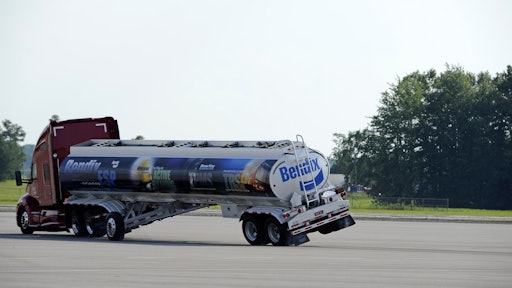 The Bendix ESP full-stability system is not activated on this tanker, which is equipped with outriggers for safety on the test track.