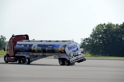 The Bendix ESP full-stability system is not activated on this tanker, which is equipped with outriggers for safety on the test track.