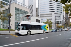 Nova Bus is currently developing a fully electric bus which uses an overhead fast charging station recharge the bus' four batteries.