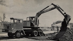 This image from a Hein-Werner advertisement illustrates one of the problems faced by a truck-mounted backhoe: When a backhoe has to be moved to continue the trench, the operator has to change cabs twice rather than simply propelling from the excavator cab.