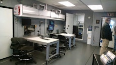 The interior of the Michigan Tech Mobile Lab includes work stations and two fully, functional engine test cells, one on each end of the double-wide trailer in which the lab is housed.