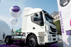 An Iveco Stralis LNG truck, part of the BIOGNVAL project in collaboration with Suez and GNVert. This vehicle will soon be powered by liquefied biomethane.