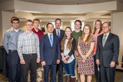 In September, Doosan, Bobcat Company and NDSU announced the 2015 academic year scholarship recipients. Seven of those scholarship recipients are pictured with Scott Park, President and CEO of Doosan Infracore; Rich Goldsbury, President of Bobcat and Doosan, North America; and Dean Bresciani, President of NDSU.