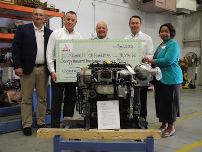 Pictured left to right: Mike Price, General Manager, Nidec Elesys Americas Corp. and Gwinnett Tech Foundation chair; Robert Mann, President and CEO, DEUTZ Corp.; Dr. D. Glenn Cannon, President of Gwinnett Technical College; Matthew Holtkamp, owner of Holtkamp Heating and Air and member of the Gwinnett Tech Foundation Board of Trustees; Gail Edwards, Dean of Automotive and Trades at Gwinnett Technical College.
