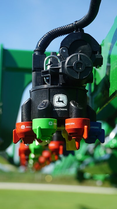 ExactApply nozzle control maintains consistent droplet size and pattern through a wide range of speeds, regardless of the sprayer speed and application flow rate.