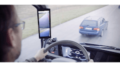The Orlaco MirrorEye system removes the need for side mirrors by providing real-time images on an HD monitor mounted inside the cab on the window stile.