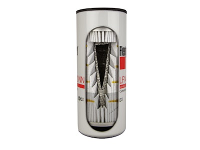 The top section is the StrataPore® media which handles approximately 60% of the total oil flow while bottom section is the multilayer NanoNet® media filters the remaining 40%. Oil flows through both StrataPore and NanoNet portions of the filter, with StrataPore media providing low restriction and instantaneous protection from any damaging larger particles while the NanoNet media prevents accumulation of the finer particles in the oil. This media combination yields a perfect balance of protecting the engine from larger damaging particles with removal of finest particles through oil recirculation.
