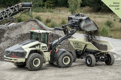 2 Volvo Construction Equipment s concept HX1 autonomous battery electric load carrier and the LX1 prototype electric hybrid wheel loader 57e2bc55397bc