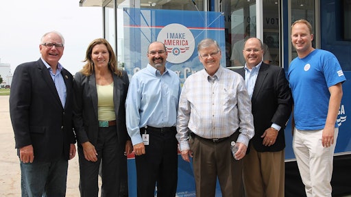 From left to right: Representative Tim Walz; Senator Julie Rosen; Eric Fisher, Director of Operations, AGCO Jackson; Representative Bob Gunther; Bill Hurley, VP of Sales, AGCO North America; and Alexander Russ, Director of International & Regulatory Affairs, AEM.