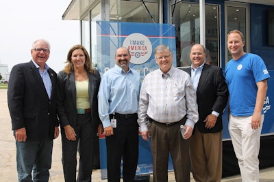 From left to right: Representative Tim Walz; Senator Julie Rosen; Eric Fisher, Director of Operations, AGCO Jackson; Representative Bob Gunther; Bill Hurley, VP of Sales, AGCO North America; and Alexander Russ, Director of International & Regulatory Affairs, AEM.